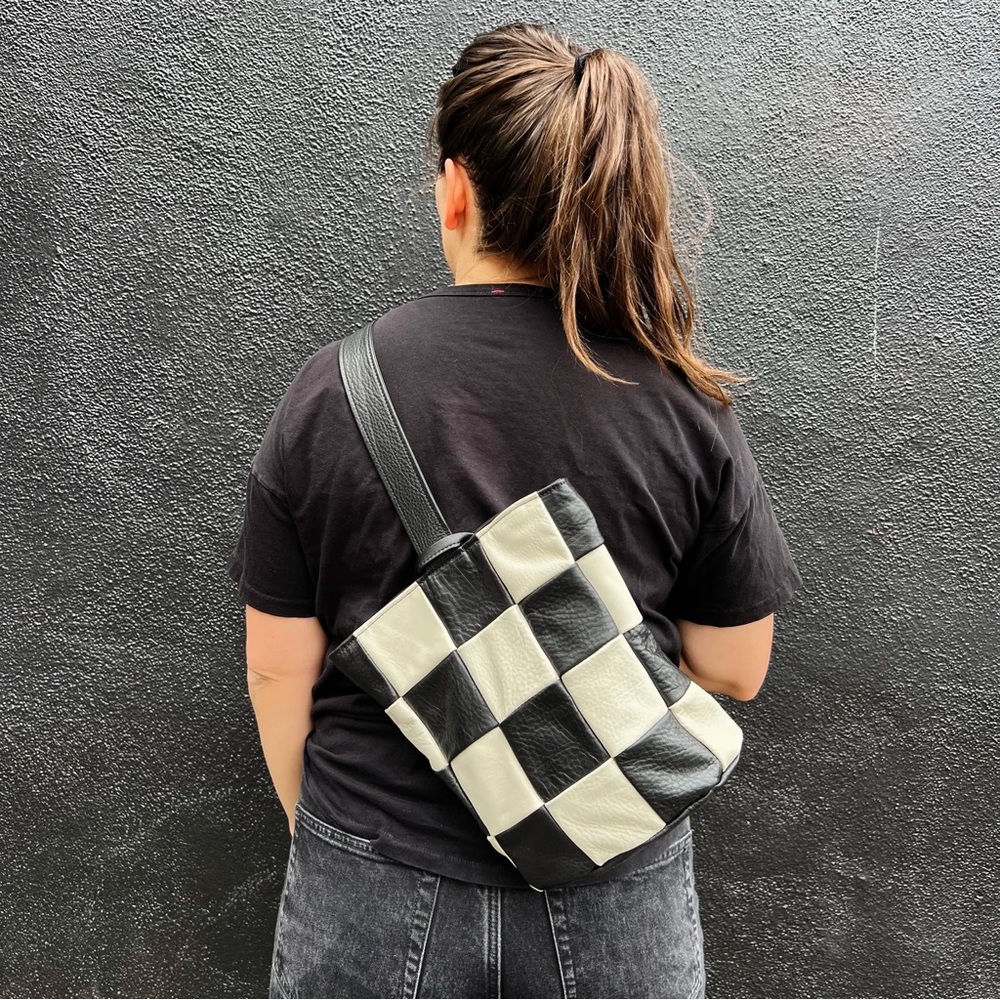 Black and White Checkered Primecut Sling Bag